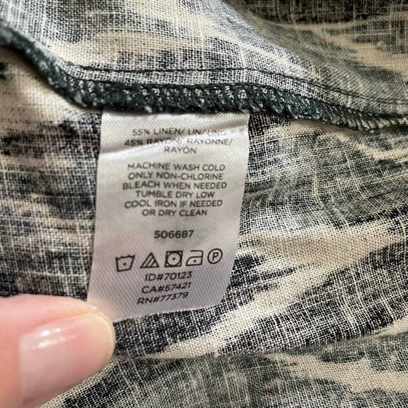 Ann Taylor Blue Green White Ikat Print Linen Blend Tunic Top Size XL Petite - Picture 4 of 7